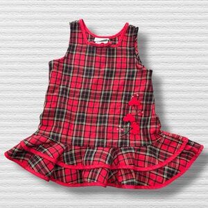 Rare Editions Toddler Girls 3T Plaid Jumper Dress Red Black Retro Holiday Flower